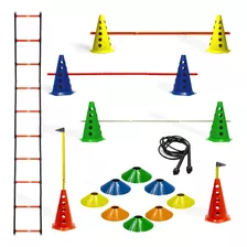 Escada Funcional + 8 Cones C/ 4 Barreiras + 8 Pratos Agilidade + 1 Corda De Pular