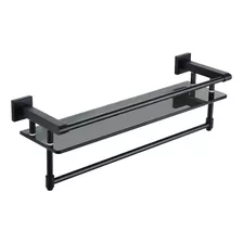 Estante Flotante De Vidrio Con Barra Para Baño - Negro