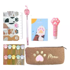 Set Estuche Y Papelería Kawaii Tierna Gato Palta Cactus