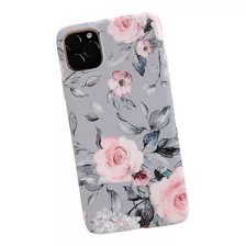 Funda Para iPhone 11 Pro Max, Flores/gris/delgada/flexible