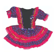 Vestido Festa Junina Infantil Caipira Babado + Broche Rodado