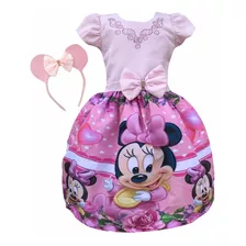 Vestido Minnie Baby Rosa Luxo + Tiara Brinde