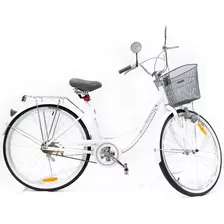 Bicicleta Dama Paseo Verado Rodado 24 Canasto Luz Parrilla Color Blanco