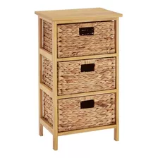 Cajonera Mesa De Luz Madera Con 3 Canastos Seagrass Lcm