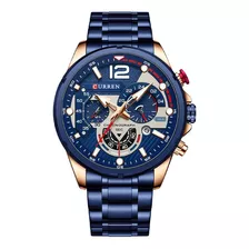 Relógio Masculino Curren 8395 Luxo + Caixa Original Cor Da Correia Azul Cor Do Bisel Azul Cor Do Fundo Azul