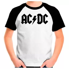 Camiseta Infantil Raglan Ac Dc Logo Banda De Rock