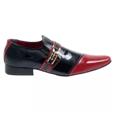 Sapato Masculino Em Couro Preto C/ Vermelho Verniz Ref: 72