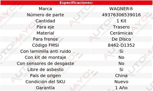 Juego Balatas Ceramicas Tra Pontiac G8 V 8 6.0l 08-09 Wagner Foto 3