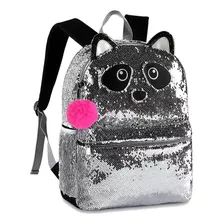 Mochila Paetê Panda Branca Prata 2032 Com Chaveiro