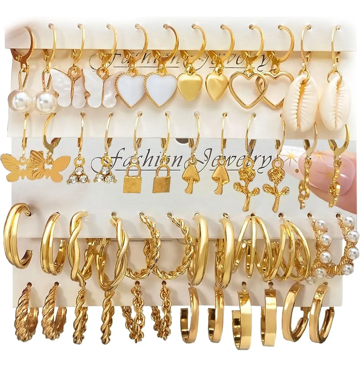 Set 24 Pares De Aros Y Argollas Acero Inoxidable Mujer Dorado