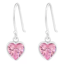 Aros De Plata, Niña, Mujer, Zircón Rosa Francia Corazón 8 Mm