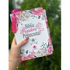 Bíblia De Estudo Pregadora Pentecostal Média Com Abas Adesivas Coladas + Marca Páginas Glitter Pink