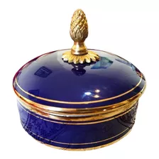 Alhajero Caja Porcelana Azul Cobalto Oro Y Cobre Limoges