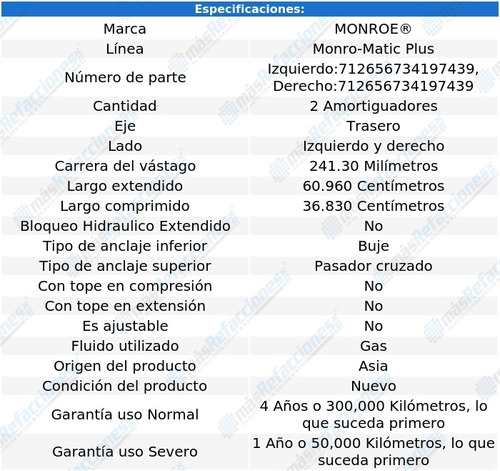 Par Amortiguadores Traseros Gas Monro-matic Plus Syclone 91 Foto 3