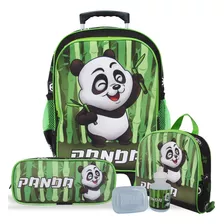 Kit Mochila Escolar Infantil Tam G De Rodinhas Panda