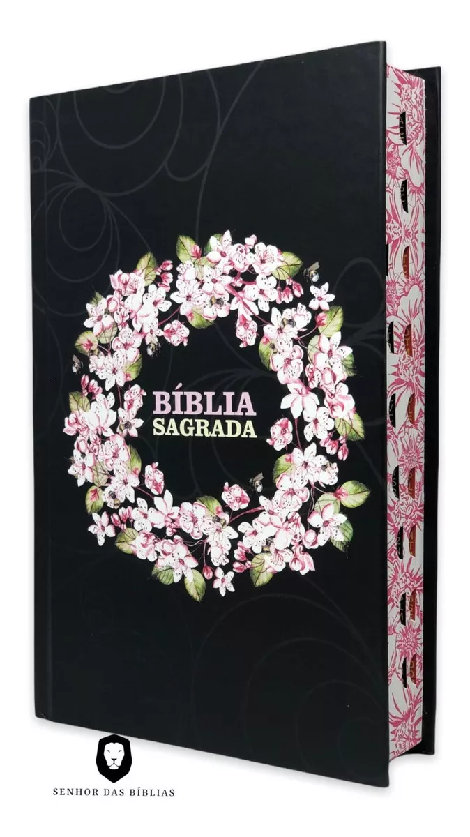 Bíblia Feminina Capa Dura Letra Gigante Flores Preta