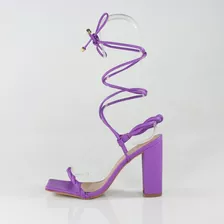 Sandália Salto Grosso Week Shoes Minimalista Tira Roxo