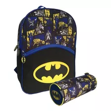 Mochila Niño Escolar Print Batman + Estuche Cilindro