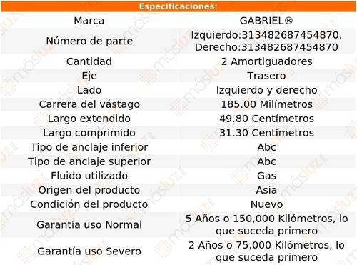 Kit 2 Amortiguadores Tra Gas Trans Sport Pontiac 97/05 Foto 2