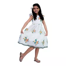 Vestido Infantil Renda Bordada Floral Festa Luxo Princesa 