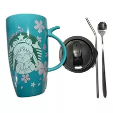 Mug Taza Tazón Sailor Moon Con Bombilla Cuchara Diseños 