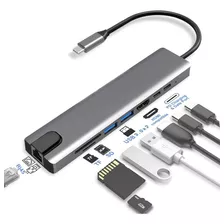 Adaptador Hub 8 En 1 Lan Hdmi 4k Mac iPad Android Windows