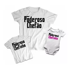 Kit Com 3 Camisetas Brancas Pai E Filhos Poderoso Chefinho