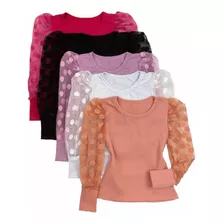 Blusa Juvenil Feminina Manga Bufante Tule Blogueirinha Moda