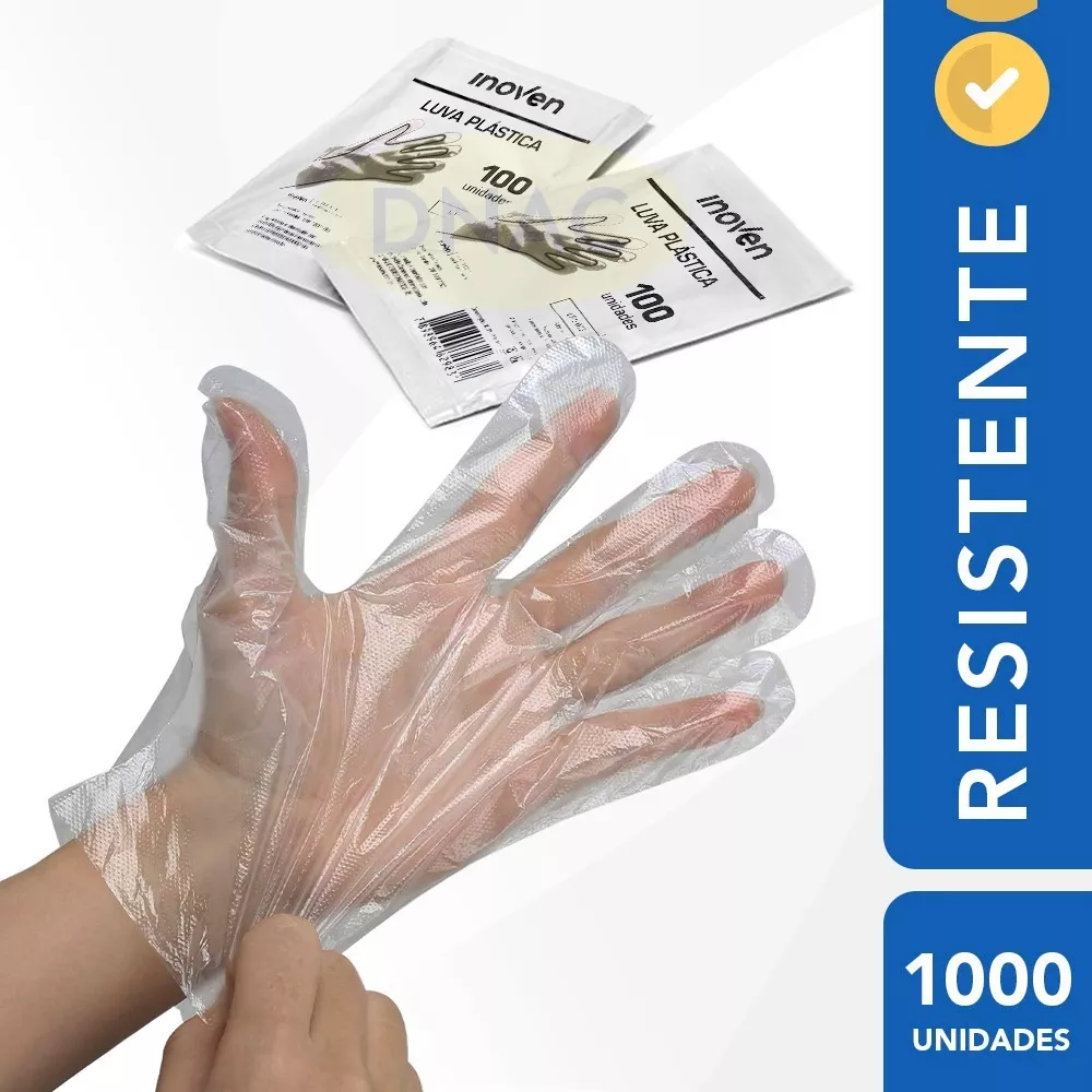 Luva Plástica Descartável Transparente - Kit 1000 Unidades