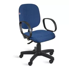Cadeira Diretor Giratória Braços Tecido Azul Com Preto
