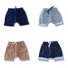 Kit 5pç Shorts Bebê Basico Menino Liso Moletinho Atacado