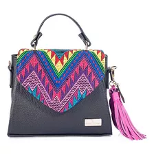 Bolso De Piel Tipo Satchel Con Telar Artesanal Hecho A Mano