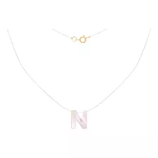 Gargantilha Fio De Nylon E Letra Madrepérola 1cm Em Ouro 18k