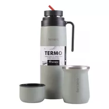 Set Termo Con Manija 1 Lt.+mate Tradicional En Acero Terrano