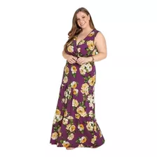 Vestido Longo Floral Púrpura Plus Size