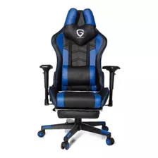  The Game House Silla Gamer Cuello Ergonómico Apoyapiés Ergonómica Negra Y Azul Con Tapizado De Cuero Sintético