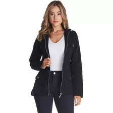 Jaqueta Jeans Feminina Parka Corte Acinturada Linha Gold