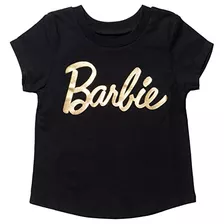 Camiseta Gráfica Barbie Para Niñas Pequeñas Negro/dorada 3t