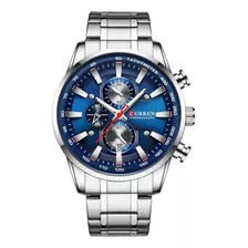 Reloj Curren Esfera Azul Y Plateado De Hombre Cronografo Correa Azul/plateado