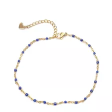 Tobillera Pulsera De Pie Azul Bañada En Oro