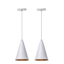 Kit 2 Pendentes Cone P Branco Com Cobre Alumínio Decoração Bivolt