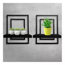 Quadro Prateleira De Parede Suporte Vaso Torun Preta Luxo Cor Preto