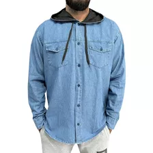 Camisa Jeans Capuz Adulto Masculina Manga Longa Promoção