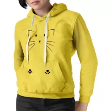 Blusa De Frio Moletom Gatinho Gato Feminino Canguru Capuz