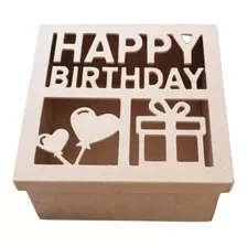 Caja Cumpleaños Mdf 25x25 Regalos Amor 14 Febrero Sorpresa