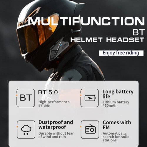 Casco De Moto Impermeable Integrado Headset Radio Bt5.0 Foto 2