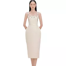 Elegante Vestido Ajustado Sin Mangas Con Bordado De Flores C