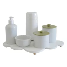 Kit Higiene Térmica Bebê Porcelana Bandeja Nuvem Branco