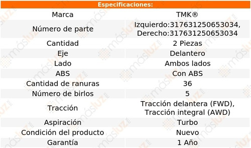 2- Mazas Delanteras Con Abs V50 5 Cil 2.5l 2005/2007 Tmk Foto 2