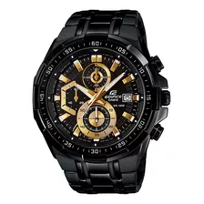 Reloj Pulsera Casio Edifice Efr-539 De Cuerpo Color Negro, Analógico, Para Hombre, Fondo Negro, Con Correa De Acero Inoxidable Color Negro, Agujas Color Dorado Y Blanco, Dial Dorado Y Blanco, Subesfer